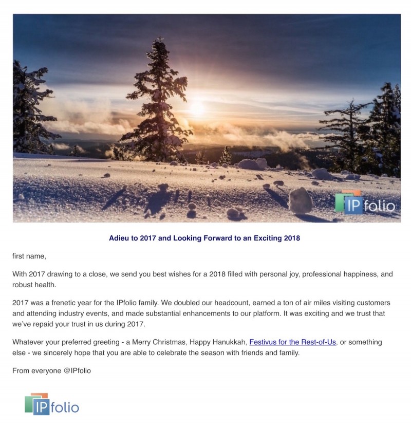 Seasons Greetings Email to Customers